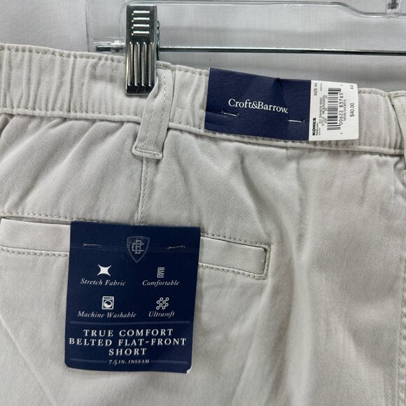 Croft & Barrow Short Mens 44 True Comfort Belted Flat Front Stretchy Soft Beige - Picture 6 of 8